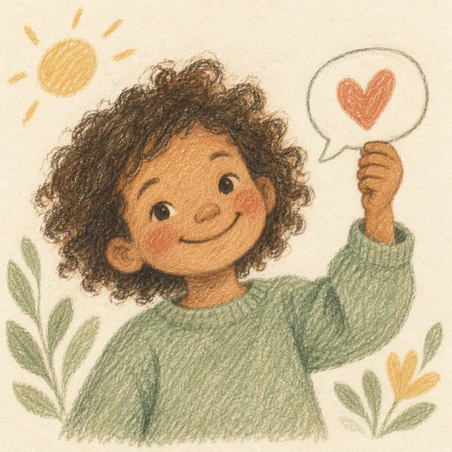 Coloured-pencil illustration: a child sharing their voice.